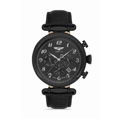 Men’s Luxury Watch – Verutti VR-1026-2 Black Leather Strap & Black Dial