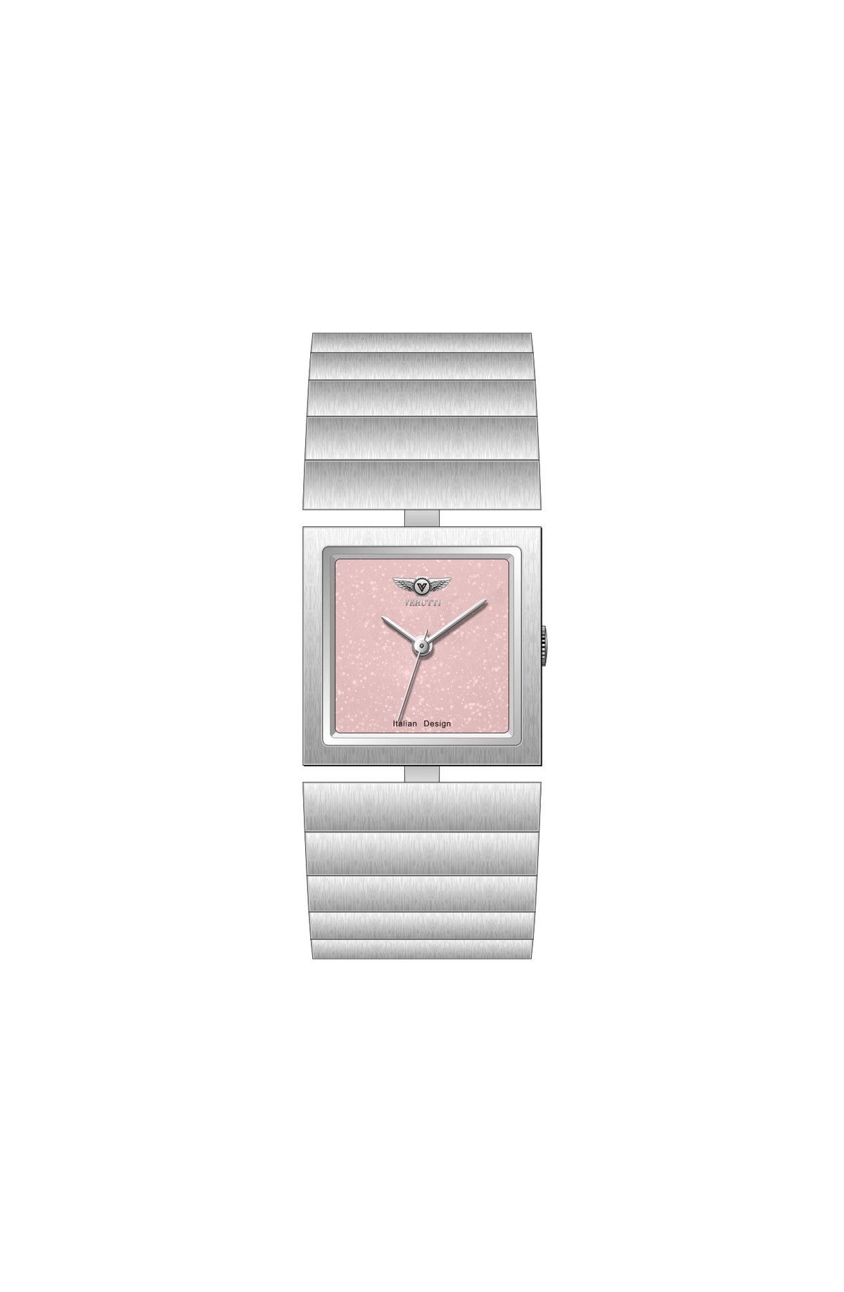 Verutti VR 1123-01 women's luxury watch with glittery pink dial and silver stainless steel bangle bracelet