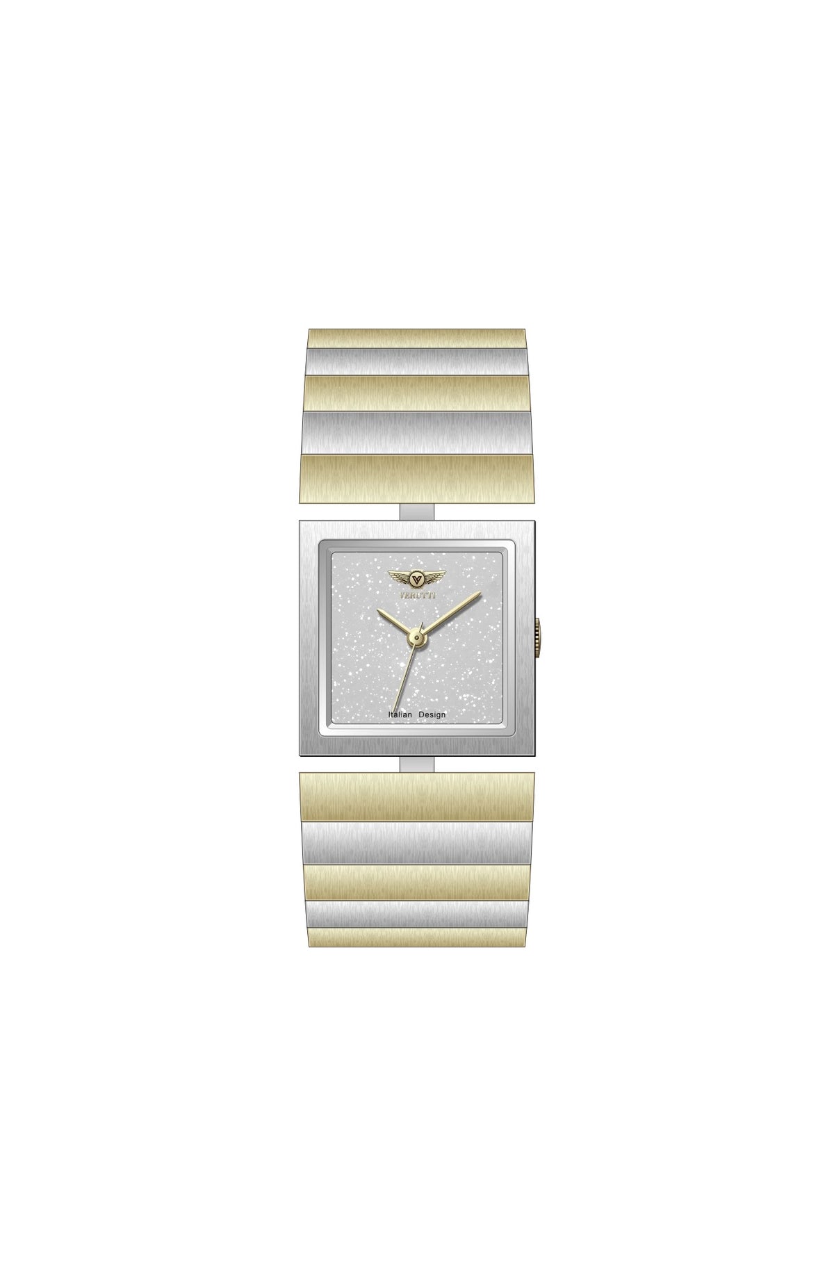 Verutti VR 1123-03 women's luxury watch with glittery silver dial and two-tone gold and silver bangle bracelet