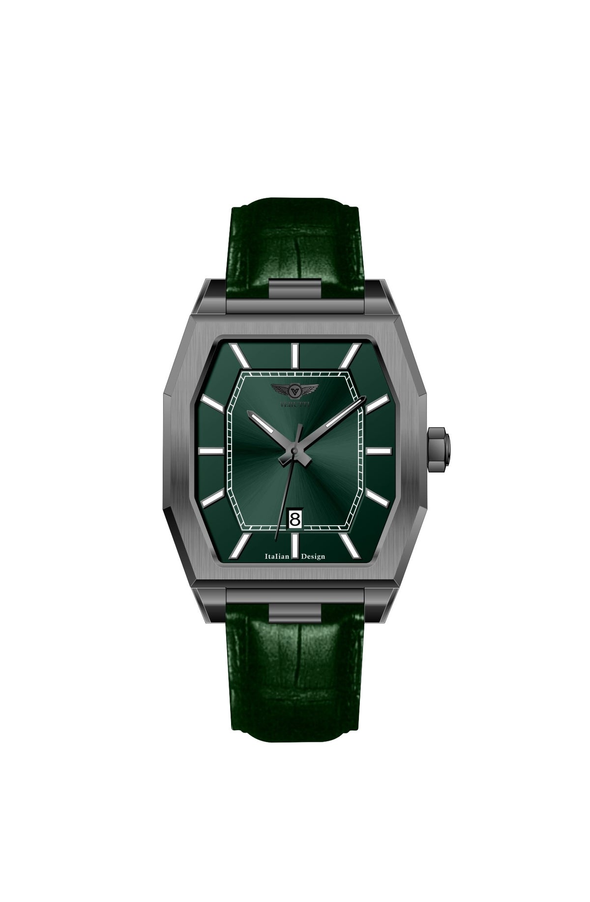 Verutti VR-1129-03 men's luxury watch with sunray green dial and dark green leather strap