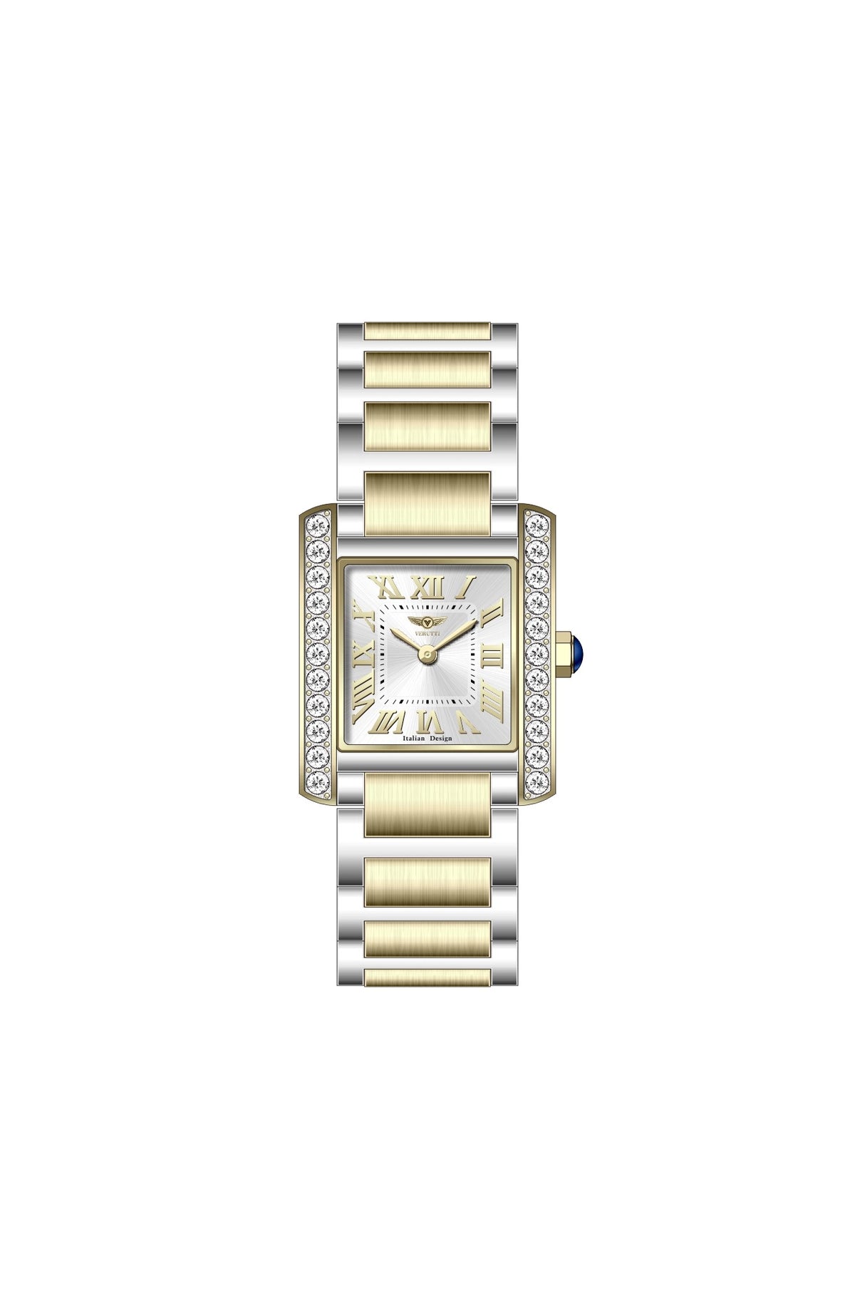 Verutti VR-1130-03 women's luxury watch with silver white dial and two-tone gold and silver bracelet