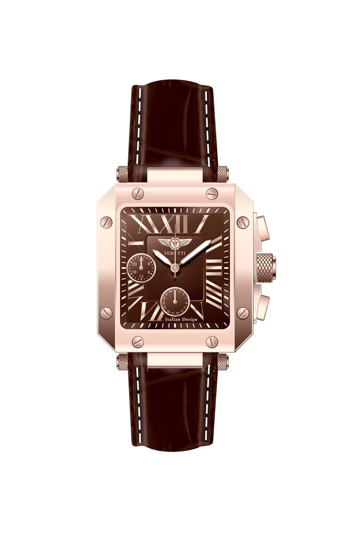 Verutti VR-1132-03 men's luxury watch with chocolate brown patterned dial and dark brown genuine leather strap