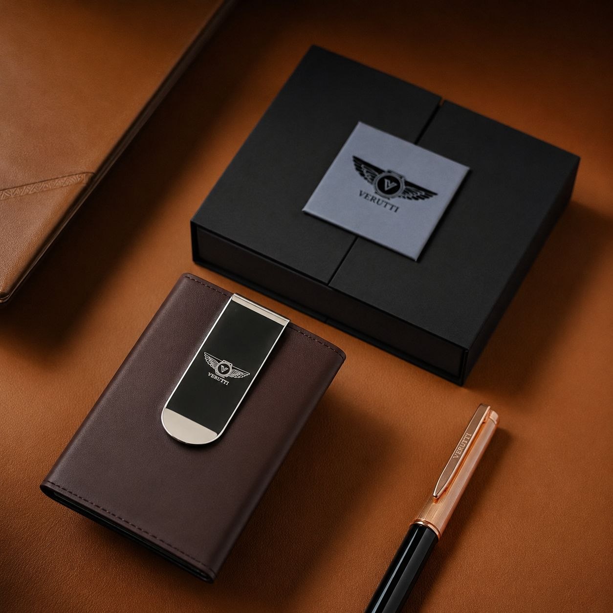 Verutti vrw-5011-Coffee | Leather Money Clip Card Holder
