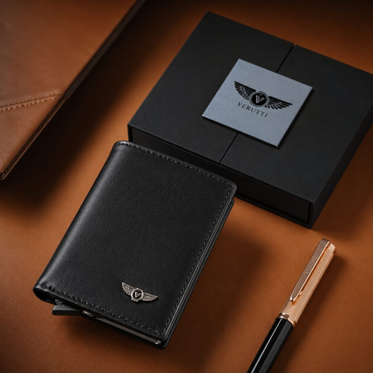 Verutti vrw-5017-Black|Multi-purpose leather wallet: cash, card holder, business card