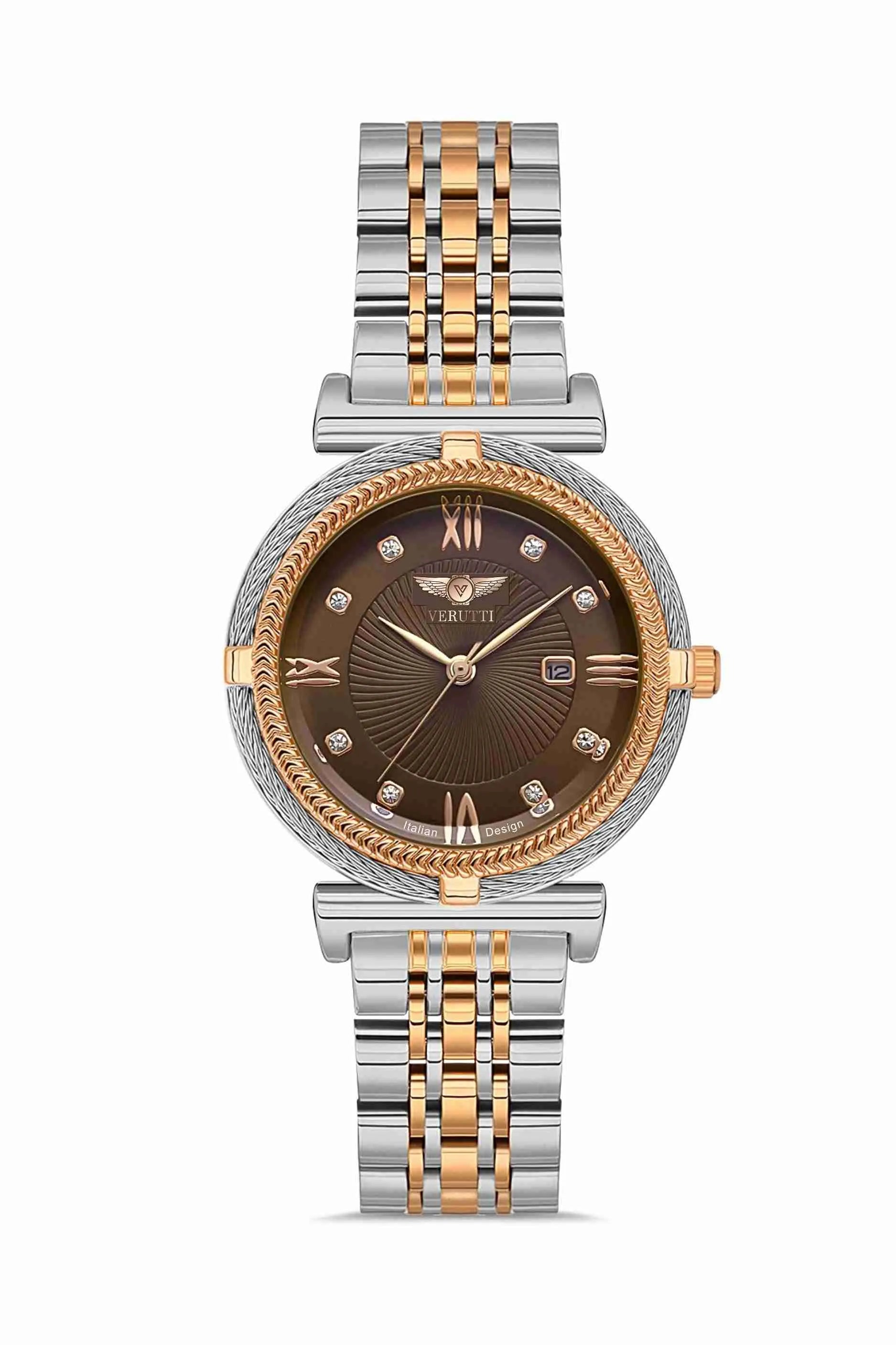 Watch with silver and brown band by Italian Brand Verutti, Model VR 1005
