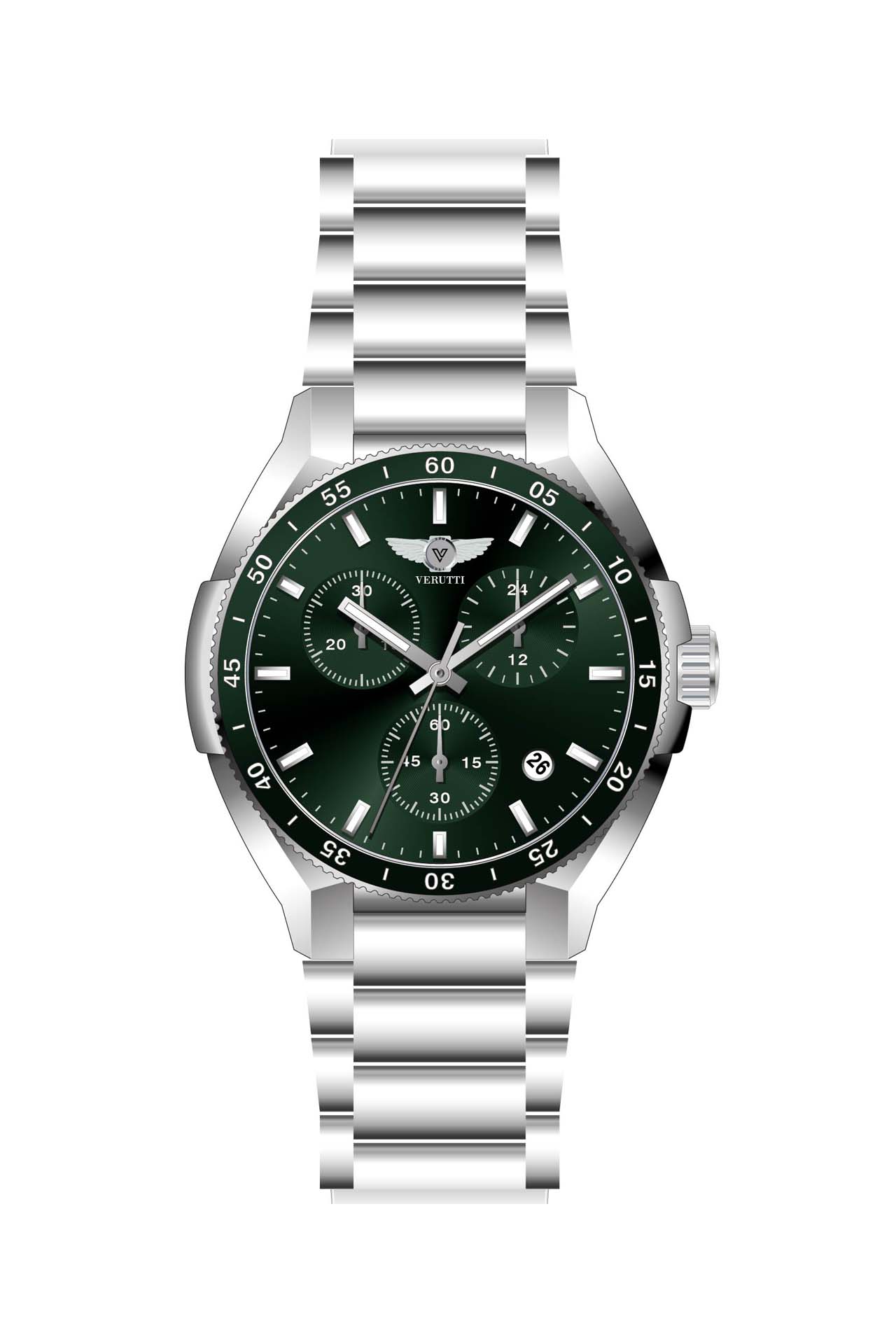Men’s Luxury Watch Verutti VR-1040-2 – Silver Bracelet &am Green Dial