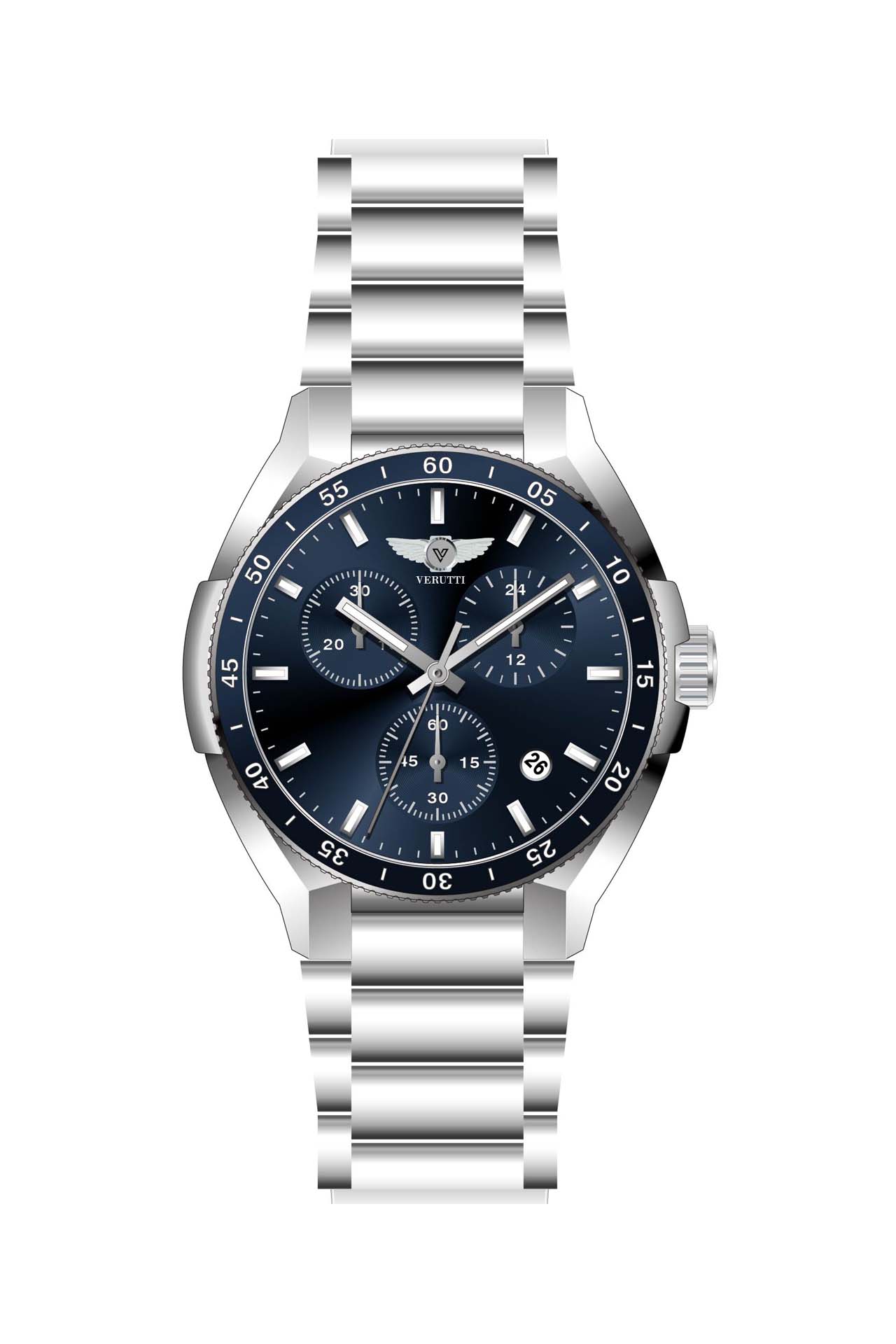 Men’s Luxury Watch Verutti VR-1040-3 – Silver Bracelet & Navy Dial