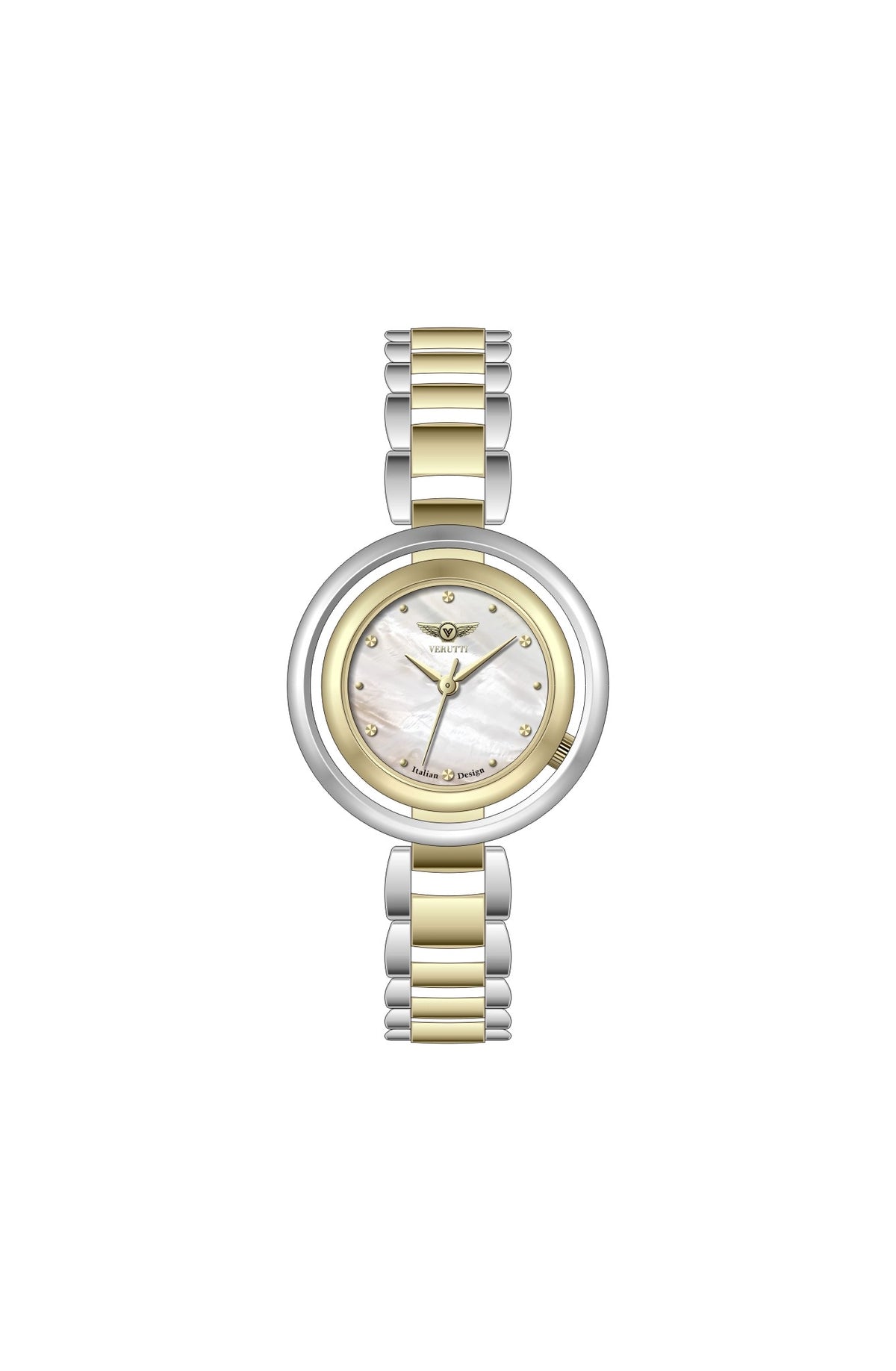 Verutti VR 1128-01 women's luxury watch with white Mother of Pearl dial and two-tone bracelet