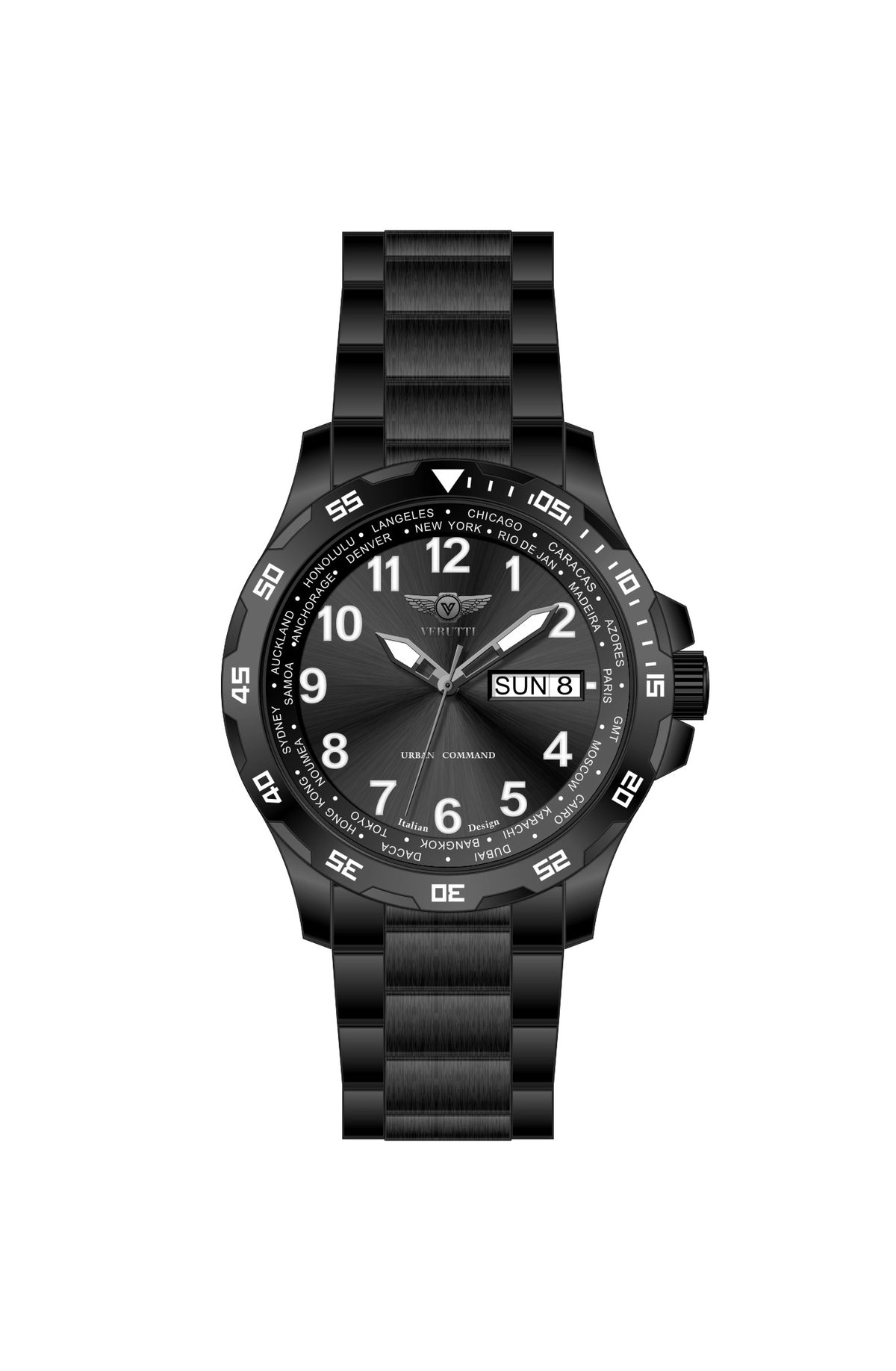 Verutti VR 1122-02 men's luxury watch with black dial and black stainless steel bracelet