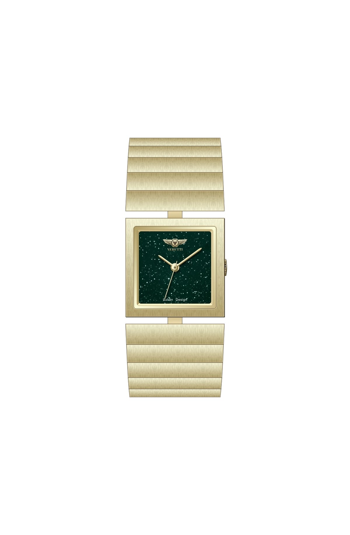 Verutti VR 1123-02 women's luxury watch with glittery olive green dial and gold stainless steel bangle bracelet