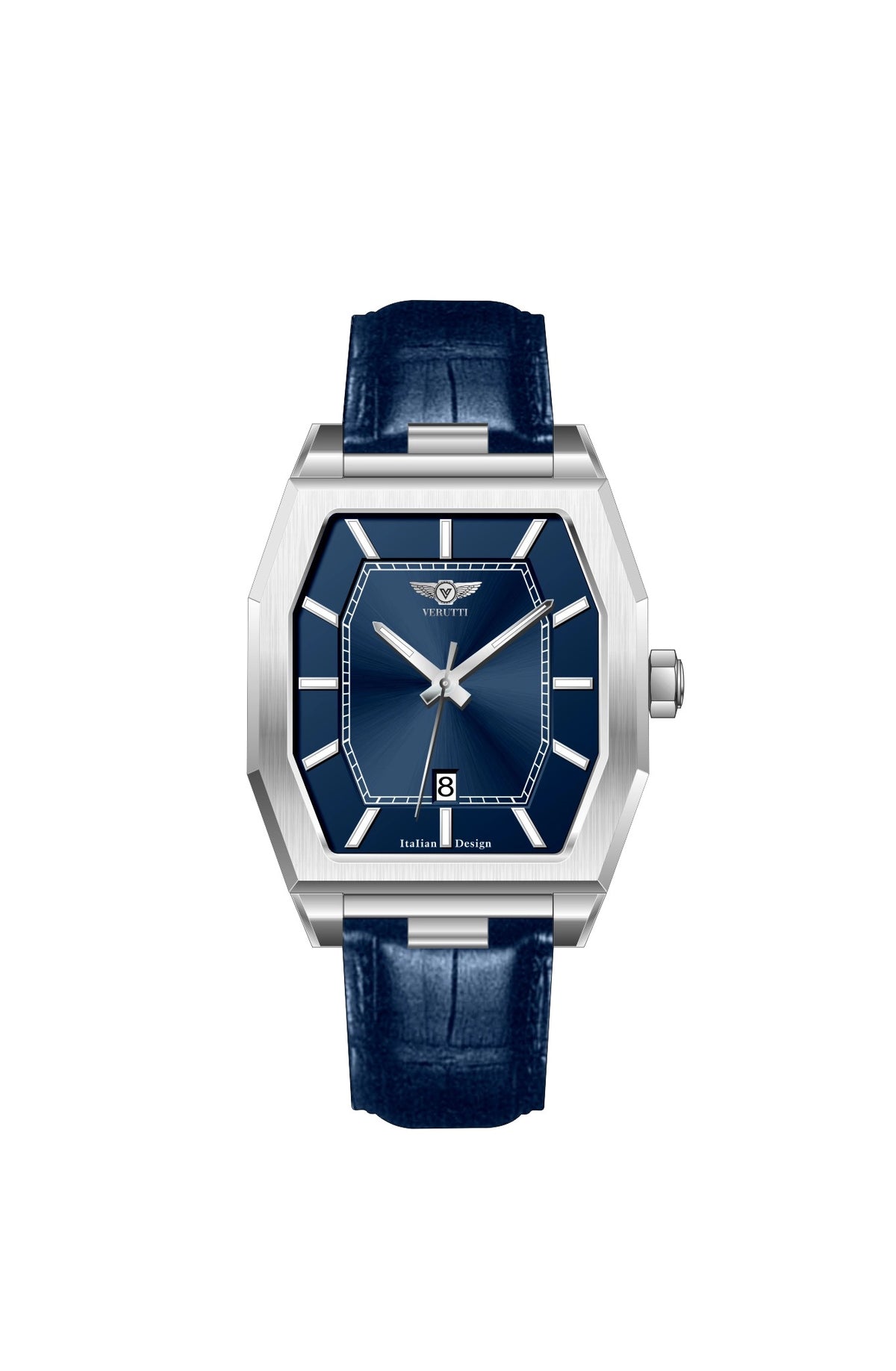 Verutti VR-1129-01 men's luxury watch with blue dial and genuine leather strap