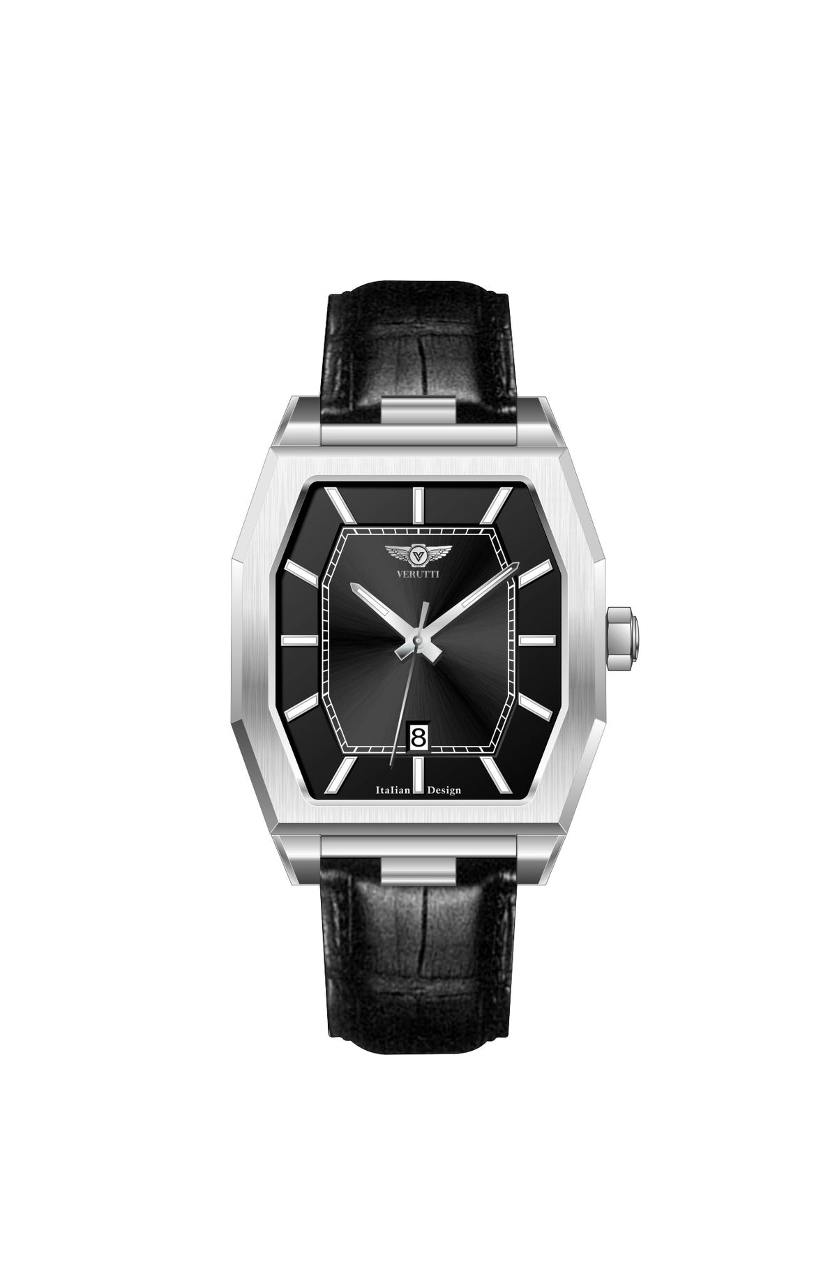 Verutti VR-1129-02 men's luxury watch with black dial and genuine leather strap