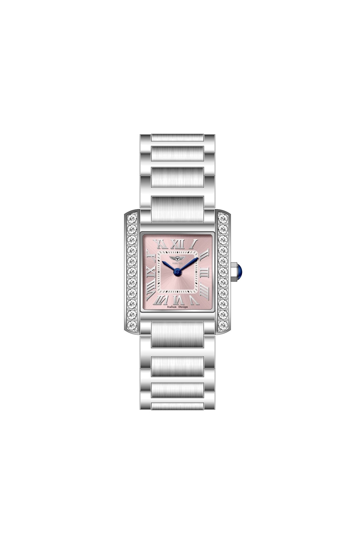 Verutti VR-1130-01 women's luxury watch with soft pink dial and crystal-set silver-tone case