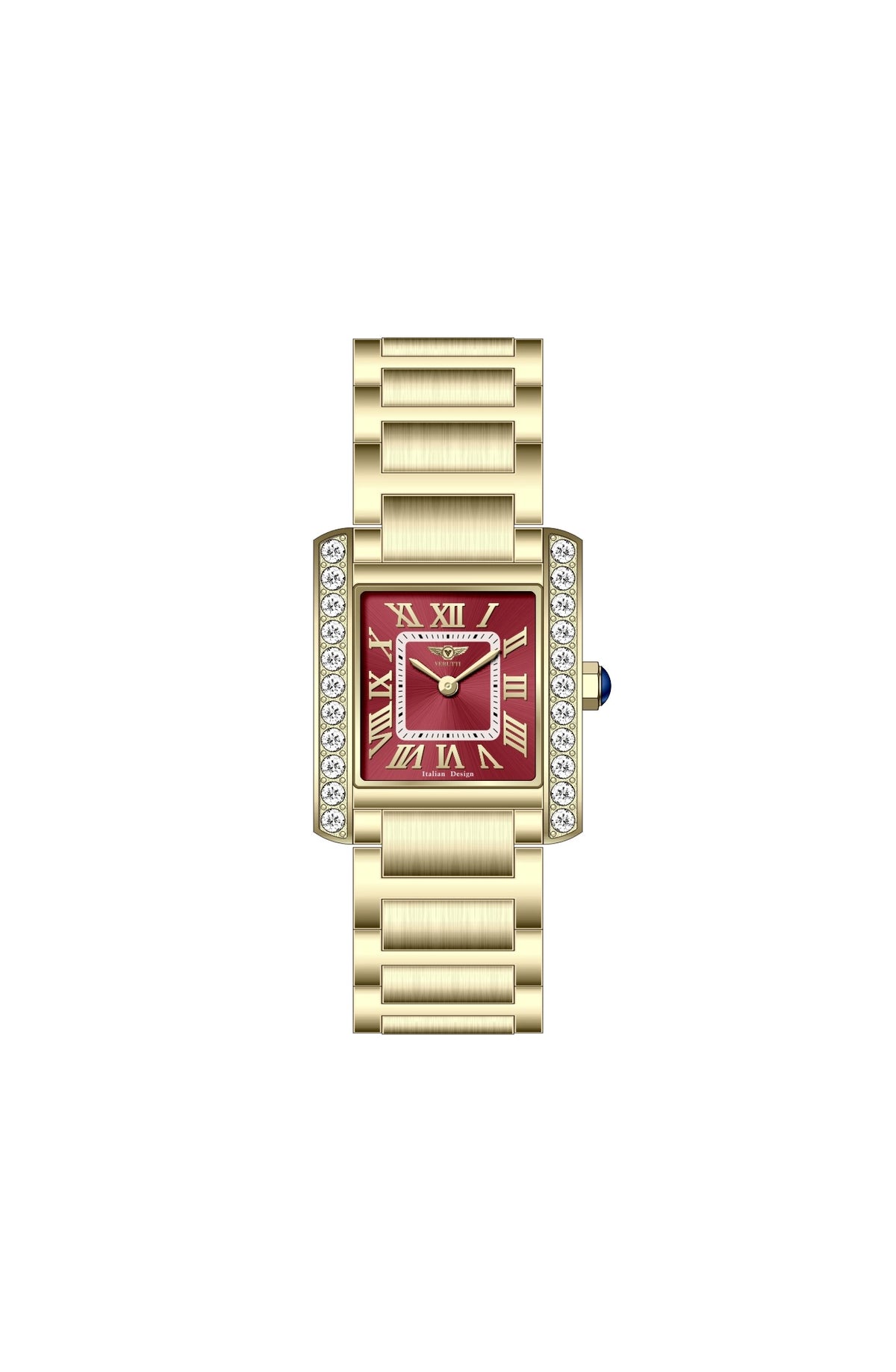 Verutti VR-1130-02 women's luxury watch with burgundy red dial and crystal-set gold-tone case