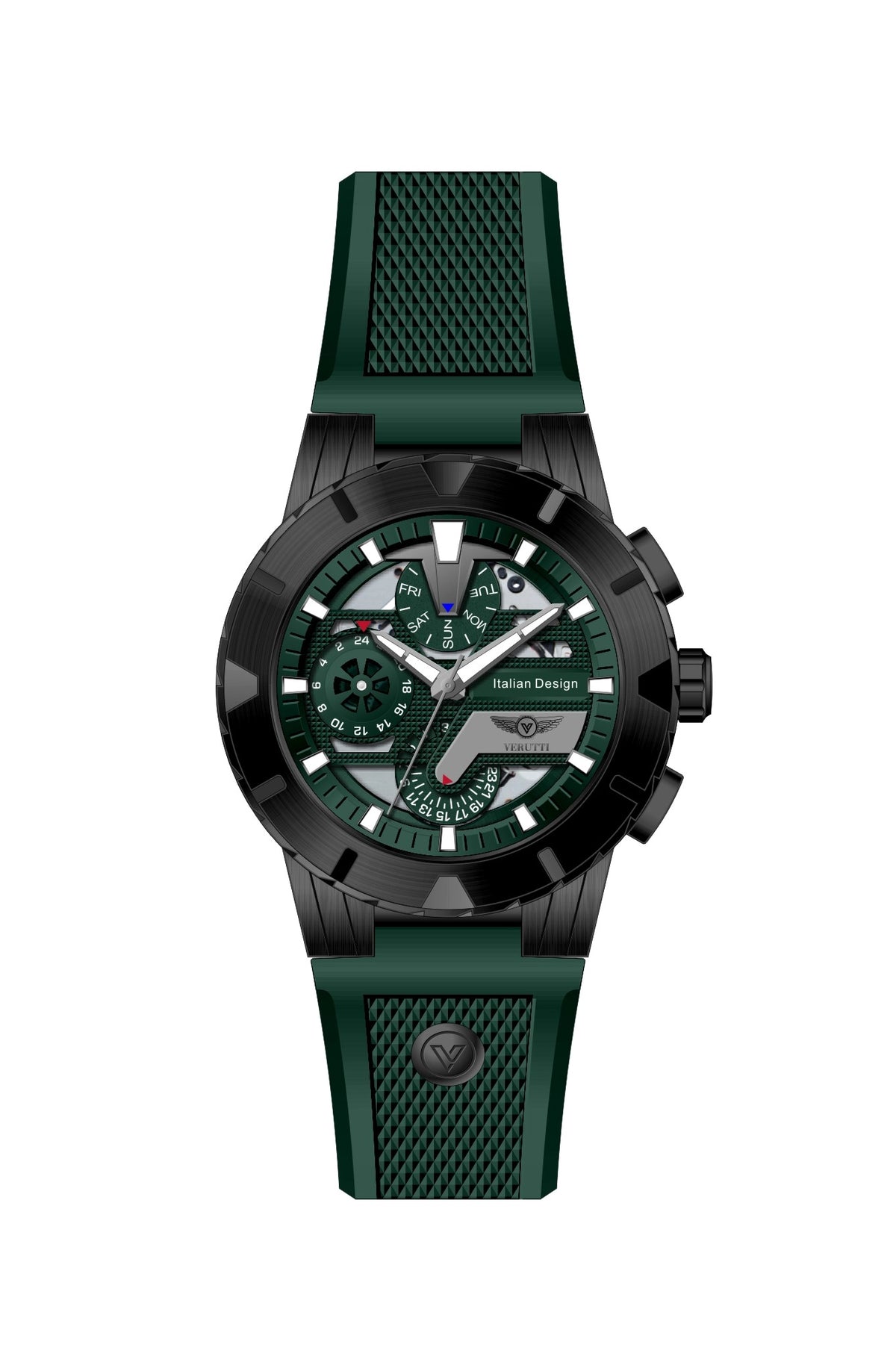 Verutti VR-1117-03 men's luxury watch with green dial and silicone strap