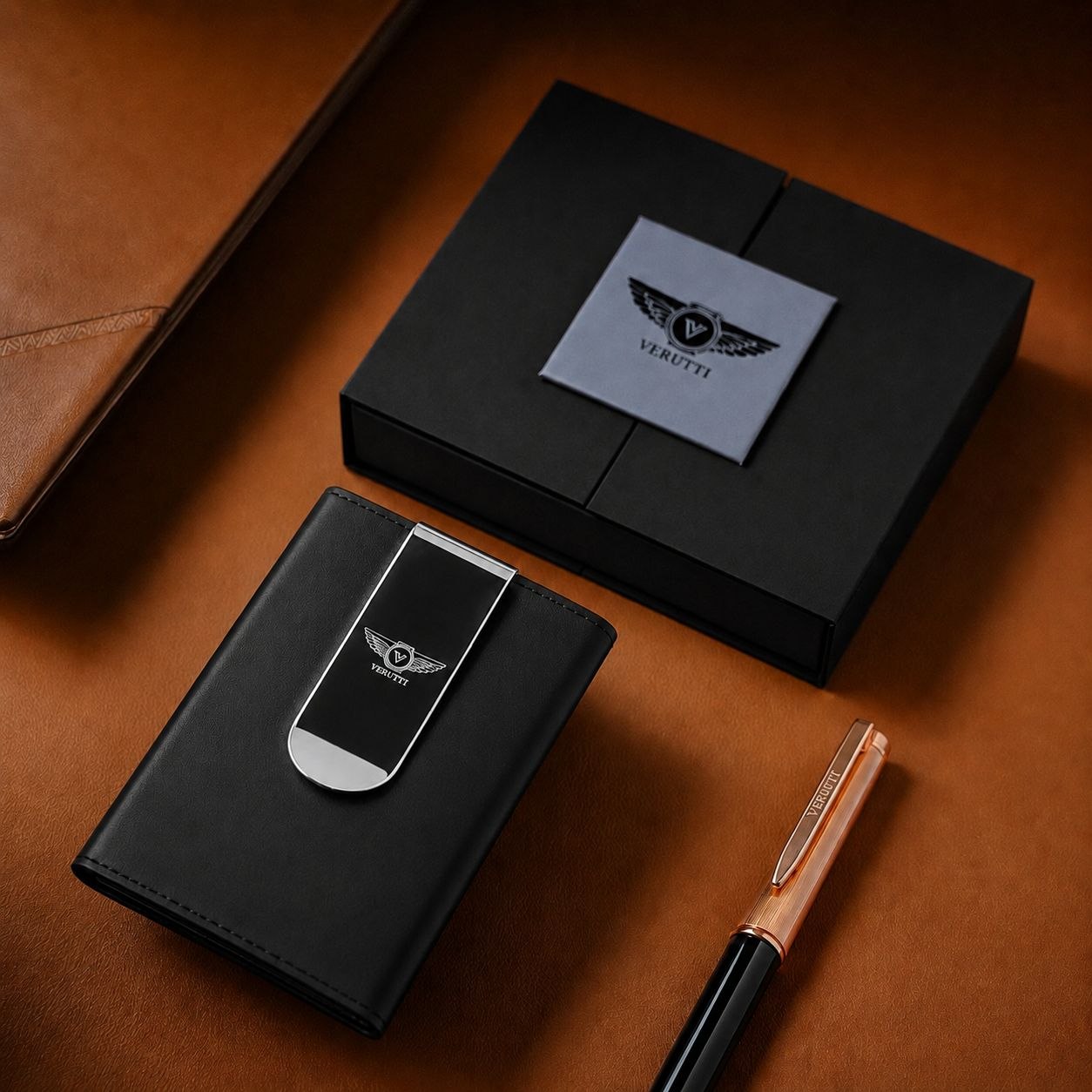 Verutti vrw-5011-Black | Leather Money Clip Card Holder