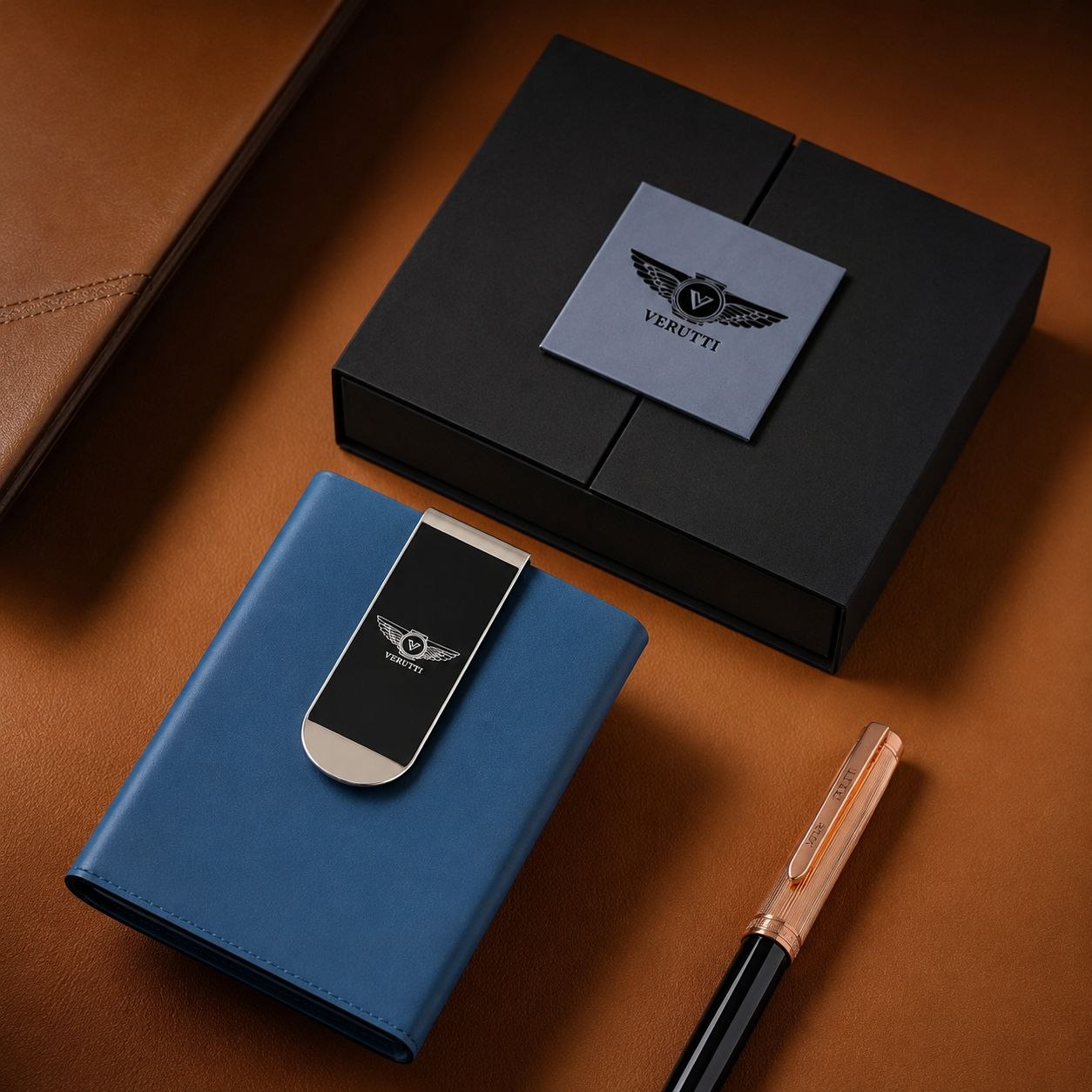 Verutti vrw-5011-Blue |Leather Money Clip Card Holder