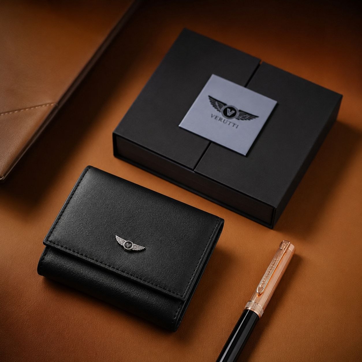 Verutti VRW-5015-Black | Multi-purpose leather wallet: cash, card holder, business card