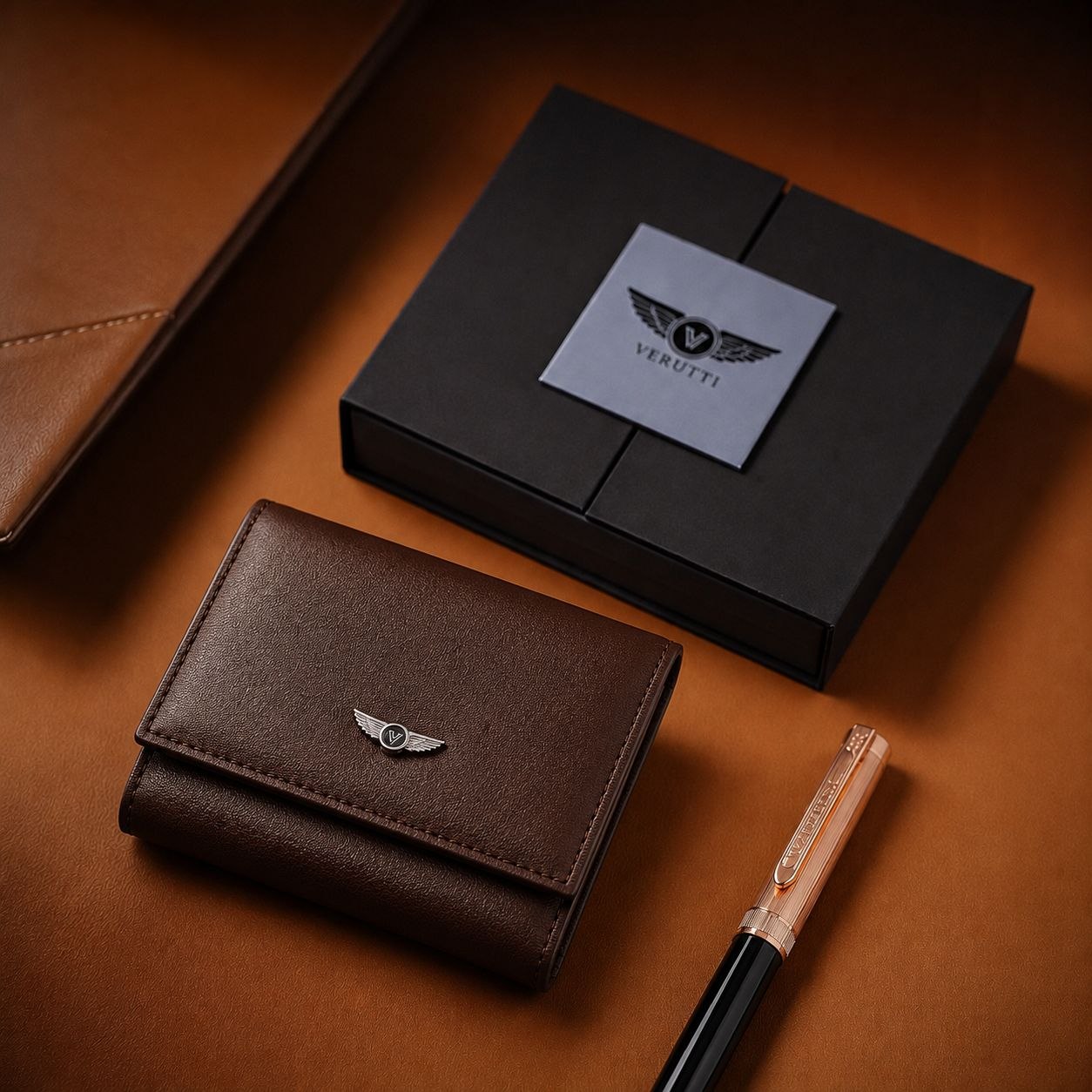 Verutti VRW-5015-Coffee |Multi-purpose leather wallet: cash, card holder, business card