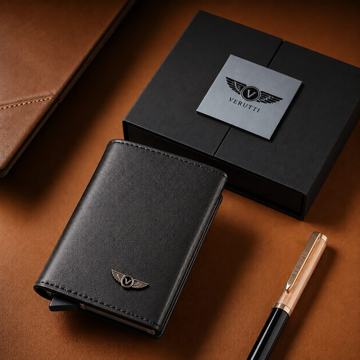 Verutti vrw-5016-Black | Multi-purpose leather wallet: cash, card holder, business card